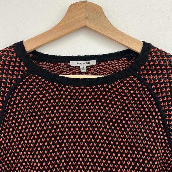 Lisa Todd Bird's Eye Cotton Cashmere Colorblock Knit Raglan Crew Sweater - Small - Picture 5 of 11